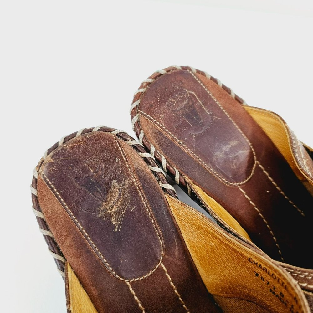 Frye Charlotte Ring Mules Clogs 9.5 M Brown Leather Distressed Stitched Rivets - Picture 2 of 16